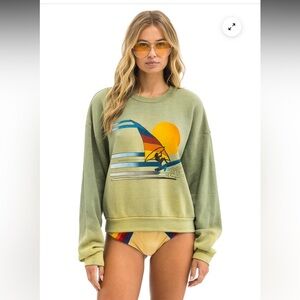 Aviator Nation WINDSURF JUMP RELAXED CREW SWEATSHIRT - FADED ARMY
